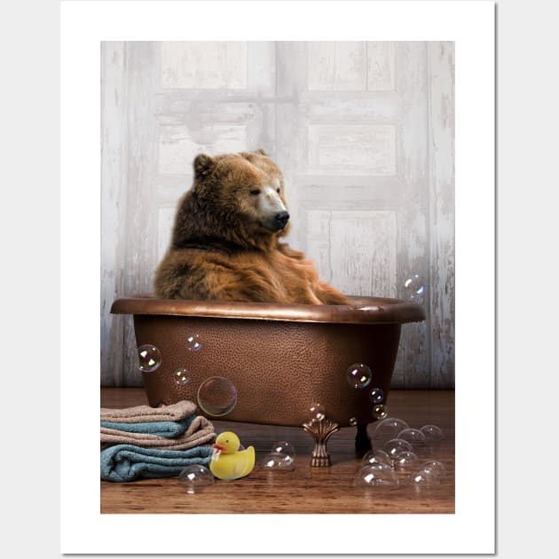 Bear in a Bathtub Wall Art by DomoINK